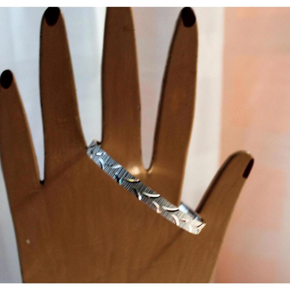 Vintage CROWN TRIFARI Silver Tone Etched Bangle Bracelet, Small, 1950s